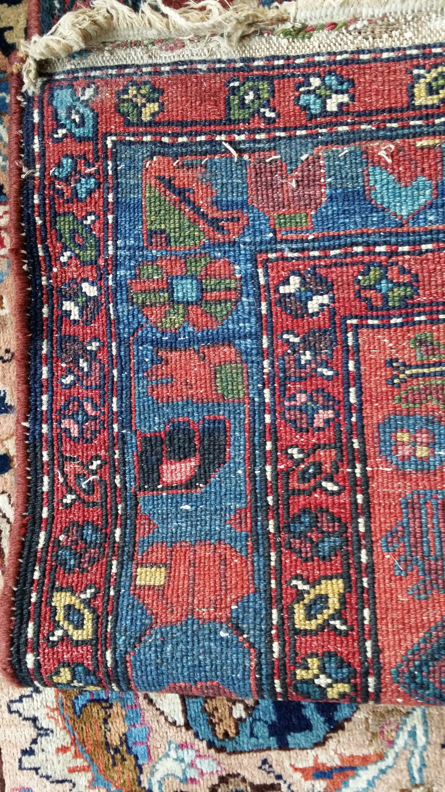 SOLD Antique Northwest Persian Kurdish Zanjan Rug, Blues and Corals 53 ...