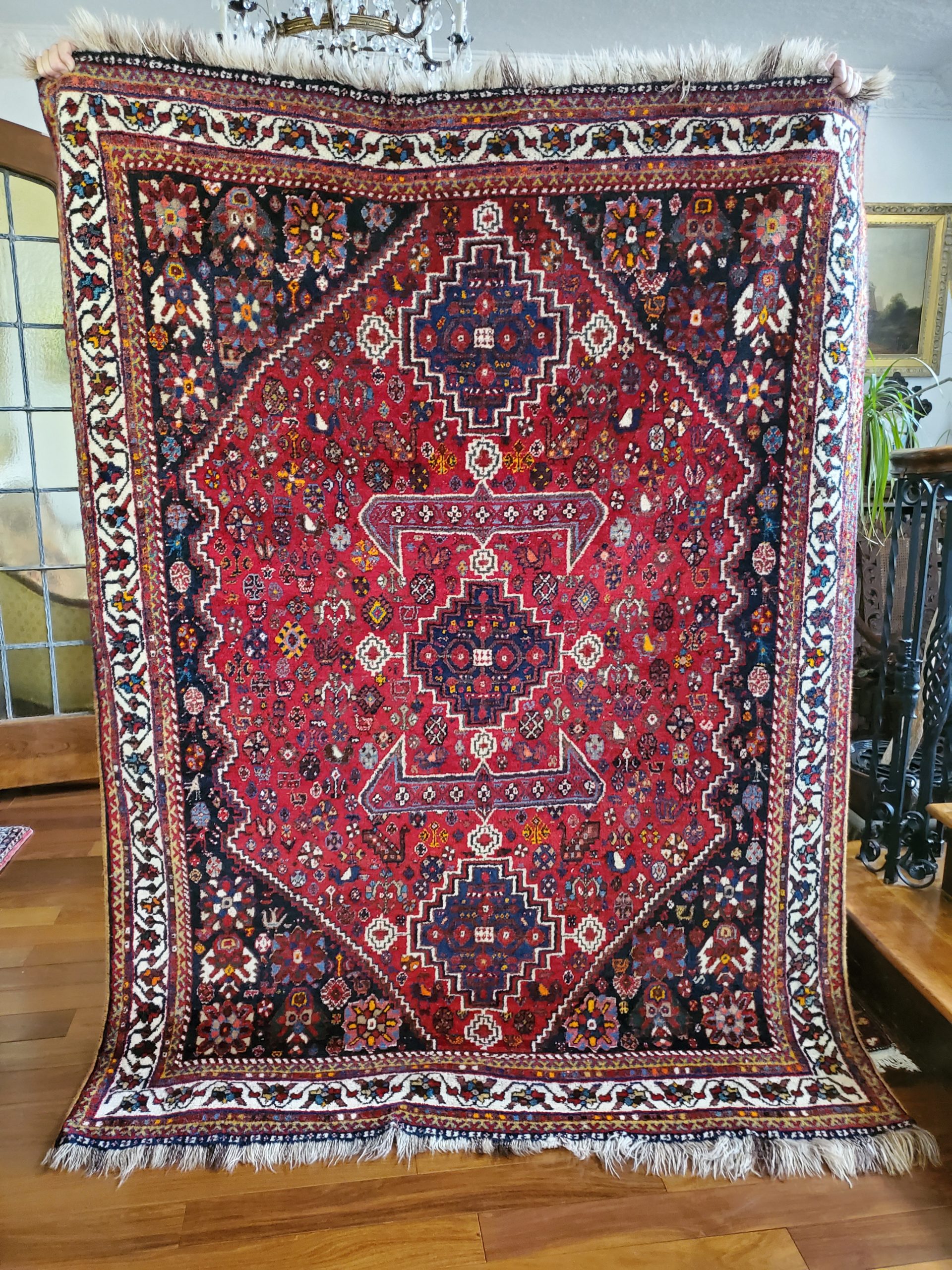 Semi-Antique Khamseh, Shiraz region, Nomadic Arab Tribe, 60″ x 82